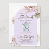Boho Paarse Elephant Baby shower Invitation Kaart (Voorkant / Achterkant)