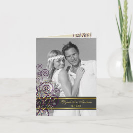 Boho Paarse etnische spiralen Elegante bruiloft fo Bedankkaart