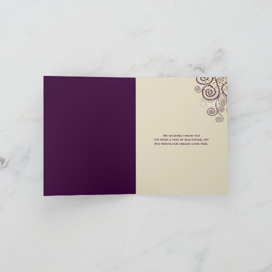 Boho Paarse etnische spiralen Elegante bruiloft fo Bedankkaart (Binnen)