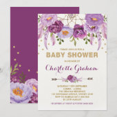Boho Paarse Floral Dreamcatcher Baby shower Kaart (Voorkant / Achterkant)