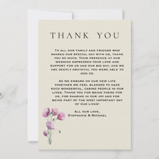 Boho Paarse Floral en Antiek papieren bruiloft Bedankkaart (Voorkant)