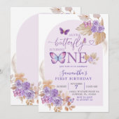 Boho Paarse Floral en Butterfly Arch Birthday Kaart (Voorkant / Achterkant)