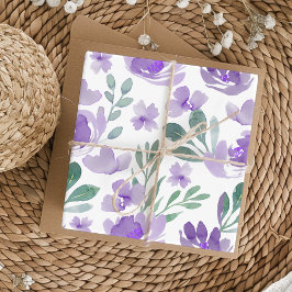Boho Paarse Floral & Foliage Waterverf Patroon Inpakpapier Vel