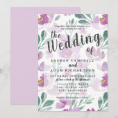 Boho Paarse Floral Wedding Invitation Kaart (Voorkant / Achterkant)