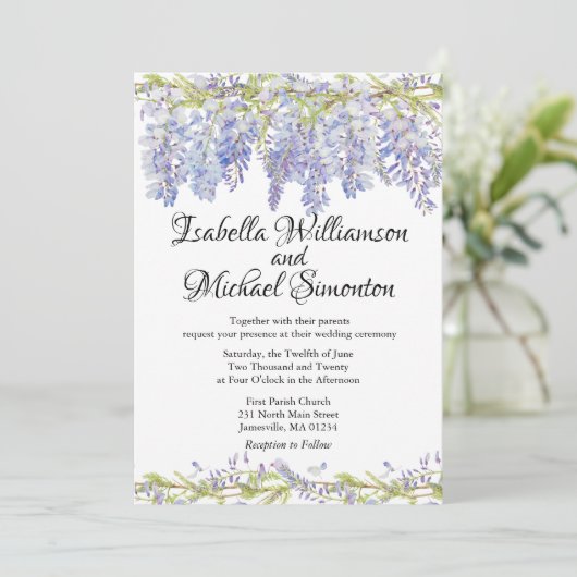 Boho Paarse Floral Wedding Invitations Kaart (Staand voorkant)