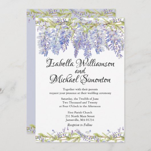 Boho Paarse Floral Wedding Invitations Kaart (Voorkant / Achterkant)