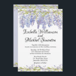 Boho Paarse Floral Wedding Invitations Kaart<br><div class="desc">Boho floral design kenmerkt paarse blauwe wisteria die op een gracieuze manier door zijn wijnstok stroomt. De wijnstok en slechts een paar bloemen lijsten de bodem van de uitnodiging. Dezelfde twee grenzen liggen aan de achterkant van de trouwuitnodiging. Een wisterie met de namen van het bruiloft. Er is een zachte...</div>