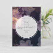 Boho Paarse Floral Winter Circle Foto Save The Date (Staand voorkant)
