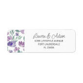 Boho Paarse florale en kalligrafie bruiloft Etiket (Voorkant)