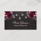 Boho Paarse Flower String Licht Zwart Houten Visitekaartje (Voorkant)