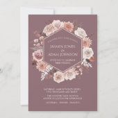 Boho Paarse Gedroogde Bloemenkrans Bruiloft Kaart (Voorkant)