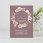 Boho Paarse Gedroogde Bloemenkrans Bruiloft Kaart (Staand voorkant)