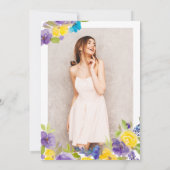 Boho paarse geel bloemenfoto afstuderen kaart (Achterkant)