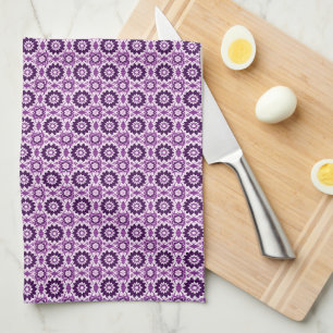  Boho Paarse geometrische bloemenpatroon Theedoek