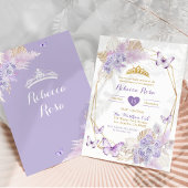 Boho Paarse geometrische vlinder Quinceañera Kaart