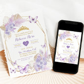 Boho Paarse geometrische vlinder Quinceañera Kaart