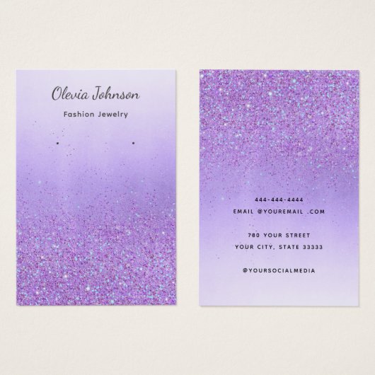 Boho Paarse glitter sieraden oorbel display kaart (Voorkant /achterkant)