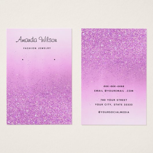 Boho Paarse glitter sieraden oorbel display kaart (Voorkant /achterkant)