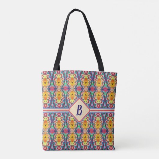 Boho Paarse, Groene, Gele & Oranje Tribal Tote Bag (Achterkant)