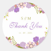Boho Paarse Groene Partij Voorkeuren Bloemenbruilo Ronde Sticker (Voorkant)