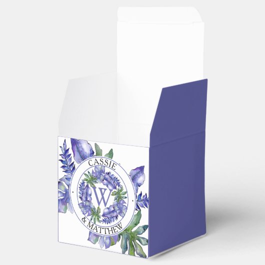 Boho Paarse | Groene tropische bladeren bruiloft b Bedankdoosjes (Geopend)