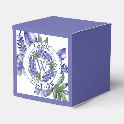 Boho Paarse | Groene tropische bladeren bruiloft b Bedankdoosjes (Achterkant)