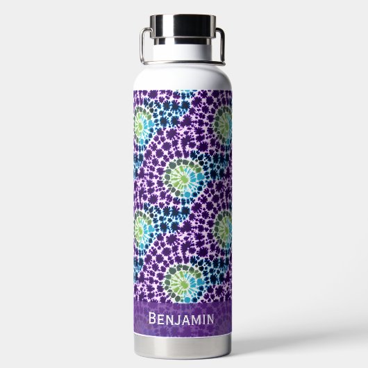 Boho Paarse Groene Turquoise Stropdas-Dye Pattern Waterfles (Achterkant)