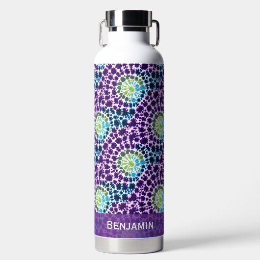 Boho Paarse Groene Turquoise Stropdas-Dye Pattern Waterfles (Voorkant)