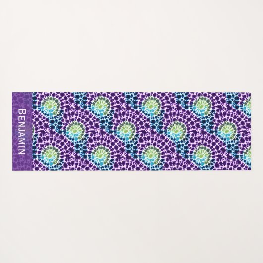 Boho Paarse Groene Turquoise Stropdas-Dye Pattern Yogamat (Achterkant (horizontaal))