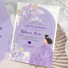 Boho Paarse Jurk Prinses Floral Quinceañera Kaart
