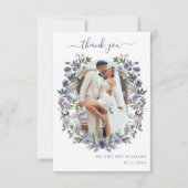 Boho Paarse Lavendel Bloemenkrans Trouwfoto Bedankkaart (Voorkant)