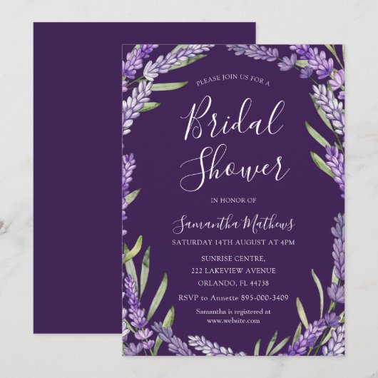 Boho Paarse Lavendel Waterverf Vrijgezellenfeest Kaart (Voorkant / Achterkant)