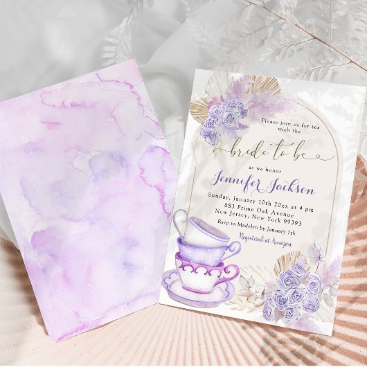 Boho Paarse Lila Bloemen Vrijgezellenfeest Tea Par Kaart