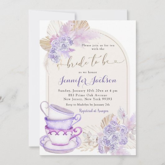Boho Paarse Lila Bloemen Vrijgezellenfeest Tea Par Kaart (Voorkant)