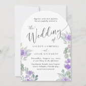Boho Paarse Lila Waterverf Bloemenbruiloft Kaart (Voorkant)