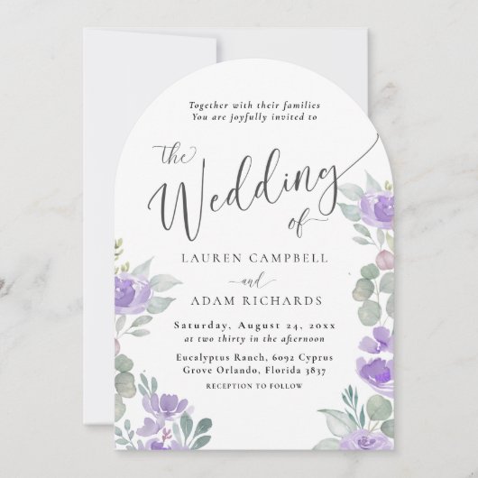 Boho Paarse Lila Waterverf Bloemenbruiloft Kaart (Voorkant)