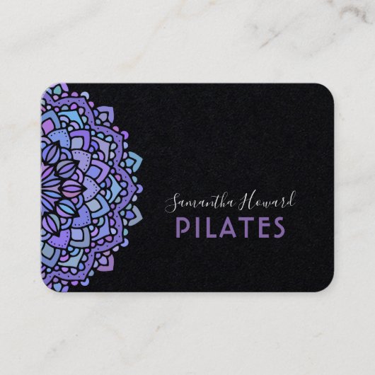 Boho Paarse Mandala Pilates Black Visitekaartje (Voorkant)