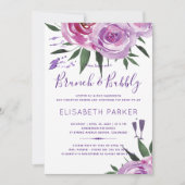 Boho paarse mauve chique pioenen brunch en bubbel kaart (Voorkant)