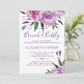 Boho paarse mauve chique pioenen brunch en bubbel kaart (Staand voorkant)