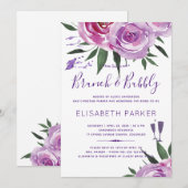 Boho paarse mauve chique pioenen brunch en bubbel kaart (Voorkant / Achterkant)