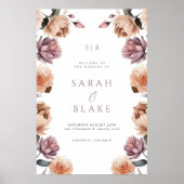 Boho Paarse Neutral Floral Wedding Welkomstbord Poster (Voorkant)