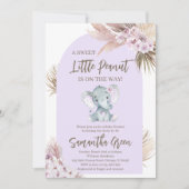 Boho Paarse Olifant Baby Shower Uitnodiging (Voorkant)