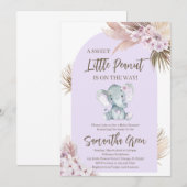 Boho Paarse Olifant Baby Shower Uitnodiging (Voorkant / Achterkant)