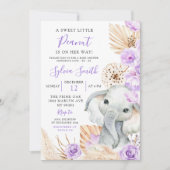 Boho Paarse Olifant Meisje Bloemen Baby shower Kaart (Voorkant)