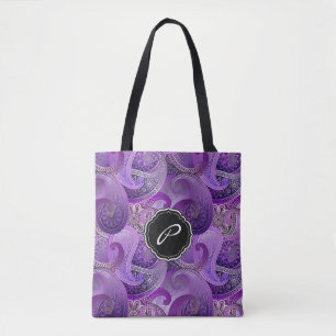 Boho Paarse Paisley Patroon met Monogram Tote Bag