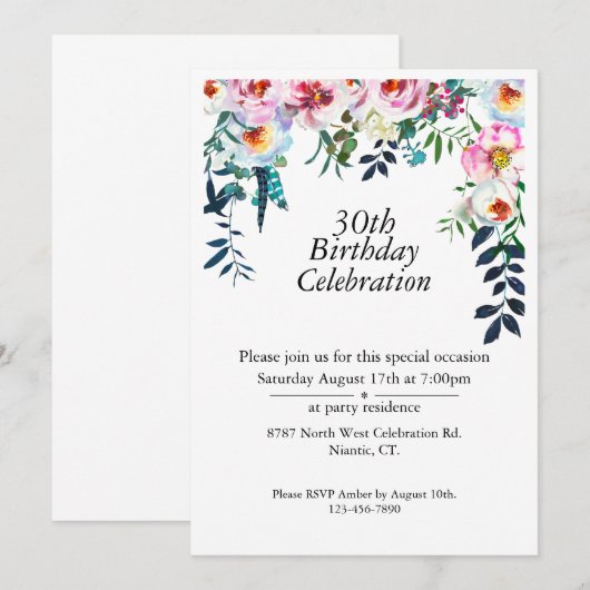 Boho Paarse Pioen 30e Verjaardag Kaart (Voorkant / Achterkant)