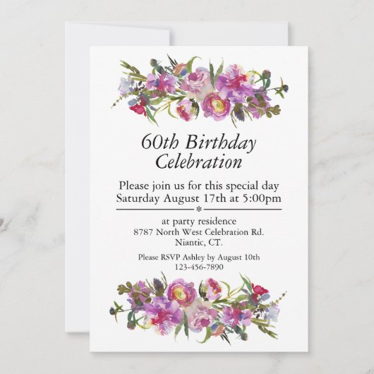 Boho Paarse Pioen  60e Verjaardag Kaart (Voorkant)