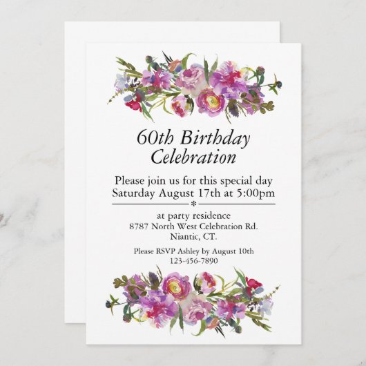 Boho Paarse Pioen  60e Verjaardag Kaart (Voorkant / Achterkant)