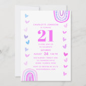 Boho Paarse Rainbow Modern 21st Birthday Party Kaart (Voorkant)