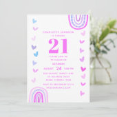 Boho Paarse Rainbow Modern 21st Birthday Party Kaart (Staand voorkant)